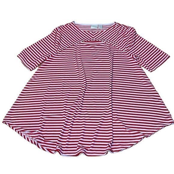 Chico’s Peek-a-boo neck swing Short sleeve top, red white stripe shirt, Medium - Picture 1 of 7